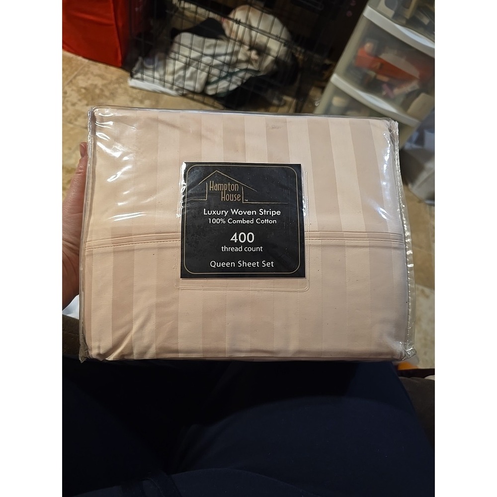 Hampton House Luxury Woven Stripe 100% Combed Cotton Queen Size Peach Color New